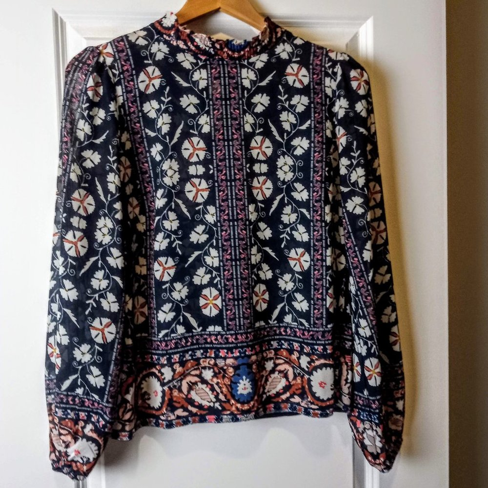 Akira Chicago Sheer Print Long Sleeve Blouse